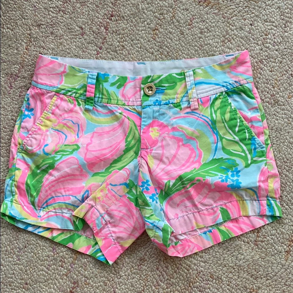 Lilly Pulitzer Callahan Shorts Floral Pink Green Bermuda Cotton Women’s Size 00